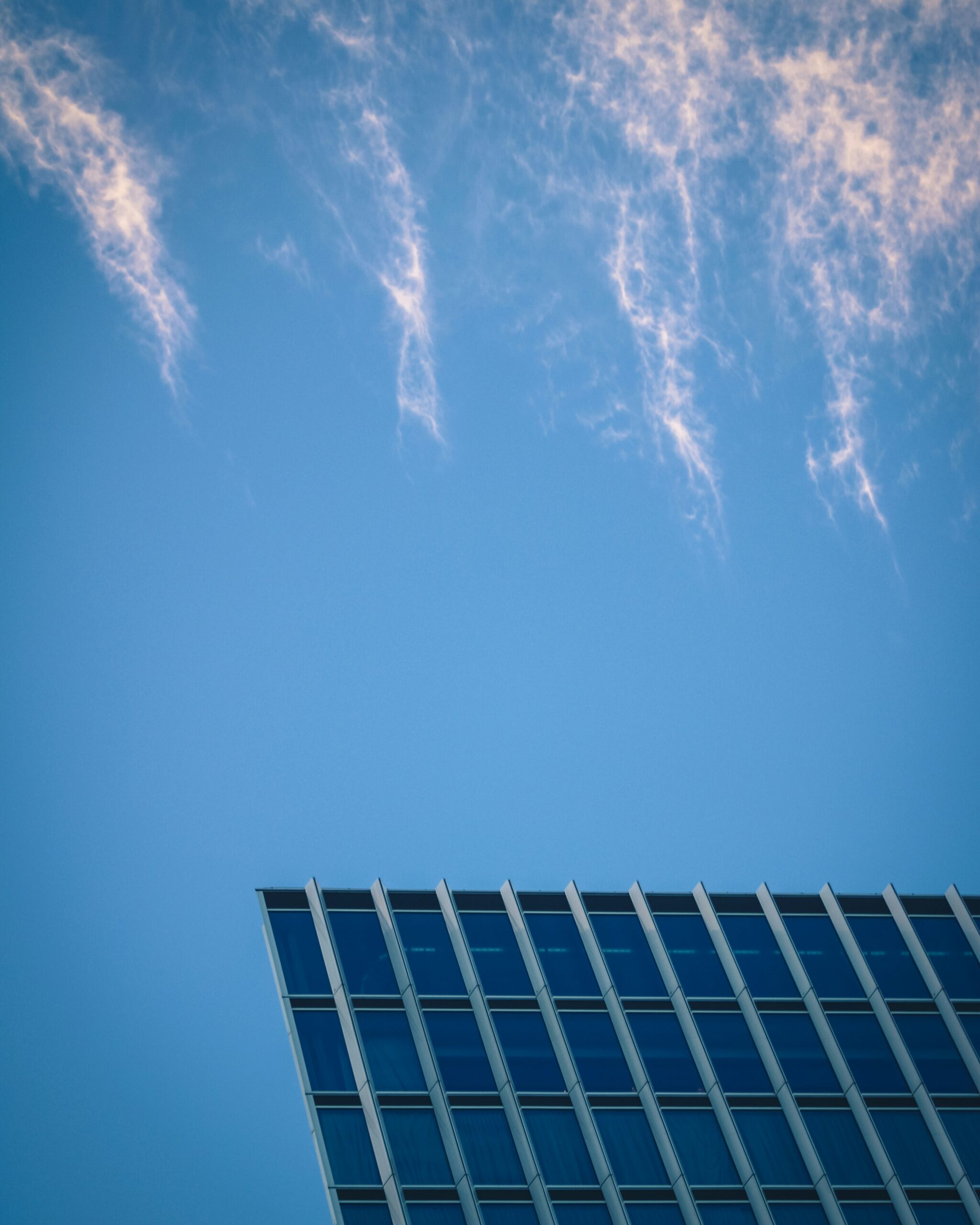 An image of blue skies with solar panels in the foreground.